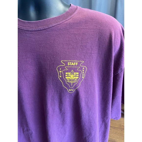 Vintage Boy Scouts Staff T Shirt XL - Twin Arrow Camp Maroon Red Faded Cub Scout - Picture 9 of 9